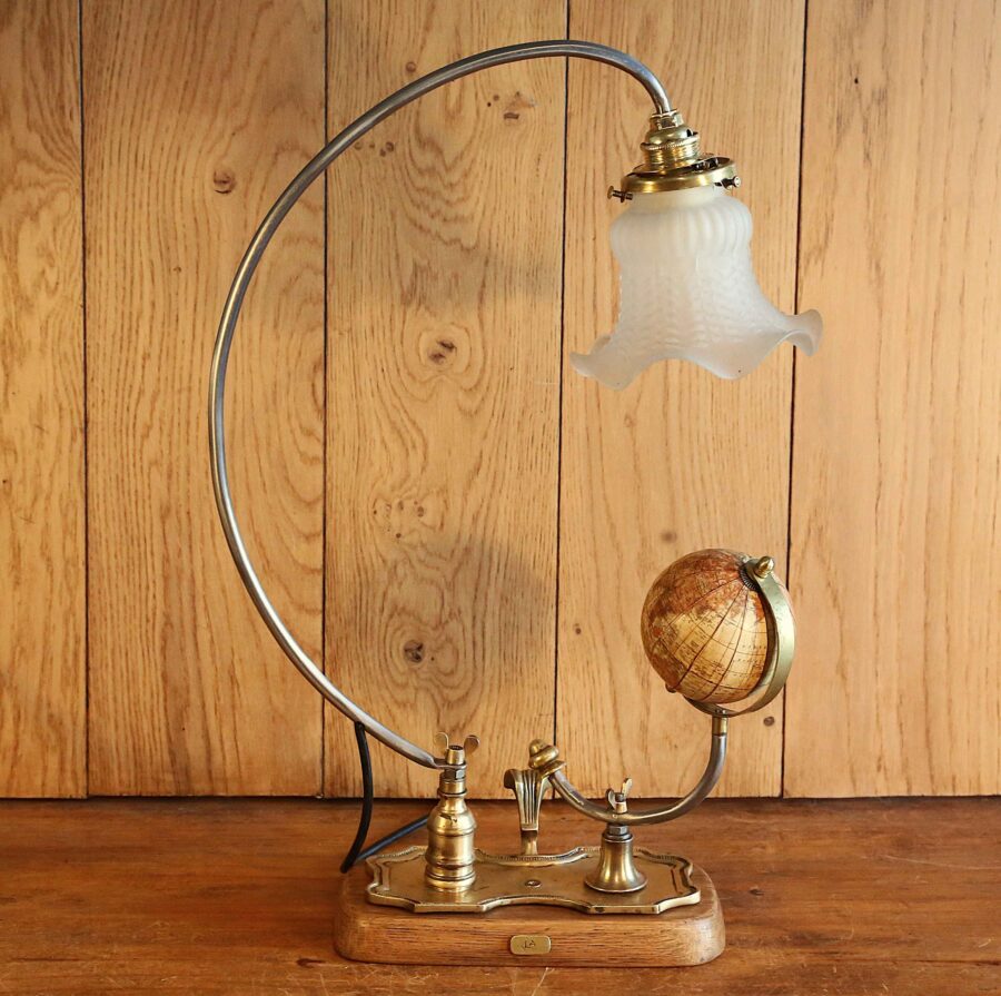 Création lampe Art Déco bronze, laiton, globe terrestre – Image 11