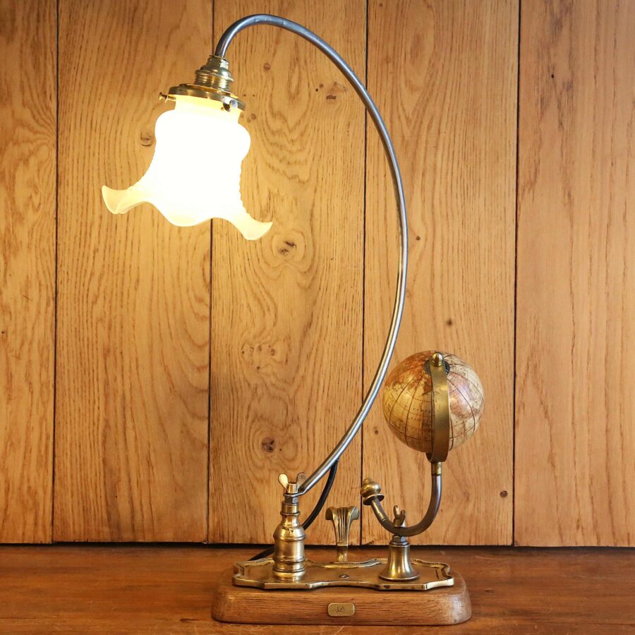 Création lampe Art Déco bronze, laiton, globe terrestre – Image 4