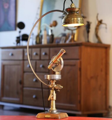 Lampe ancien Théodolite de géomètre en laiton et bronze