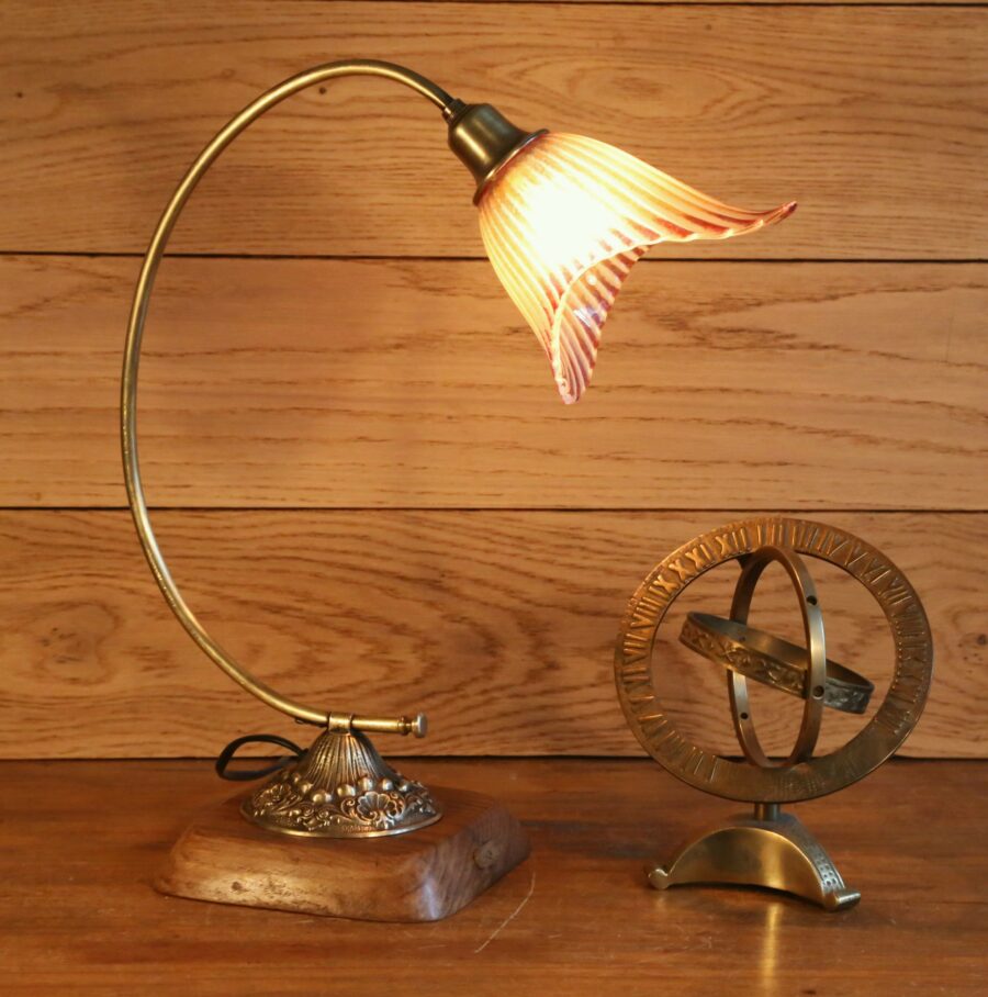 Lampe à poser Art Nouveau laiton tulipe fleur – Image 10