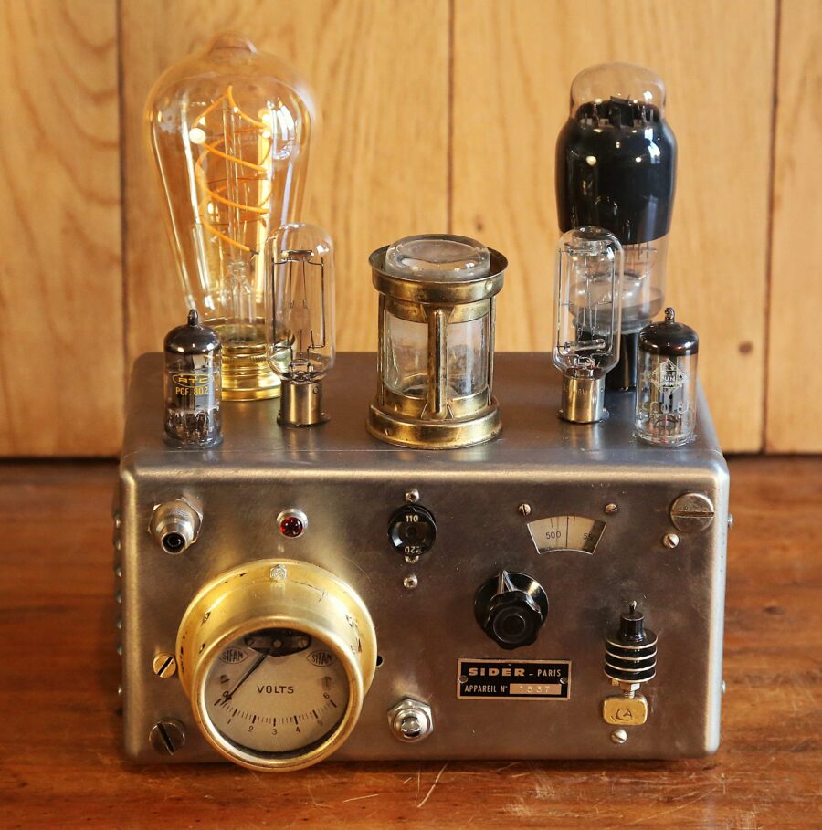 Lampe création artisanale Steampunk métal et verre – Image 10