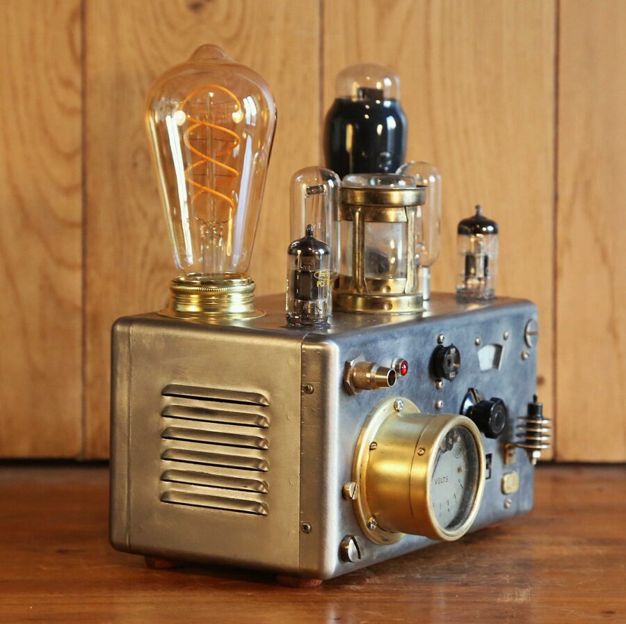 Lampe création artisanale Steampunk métal et verre – Image 5