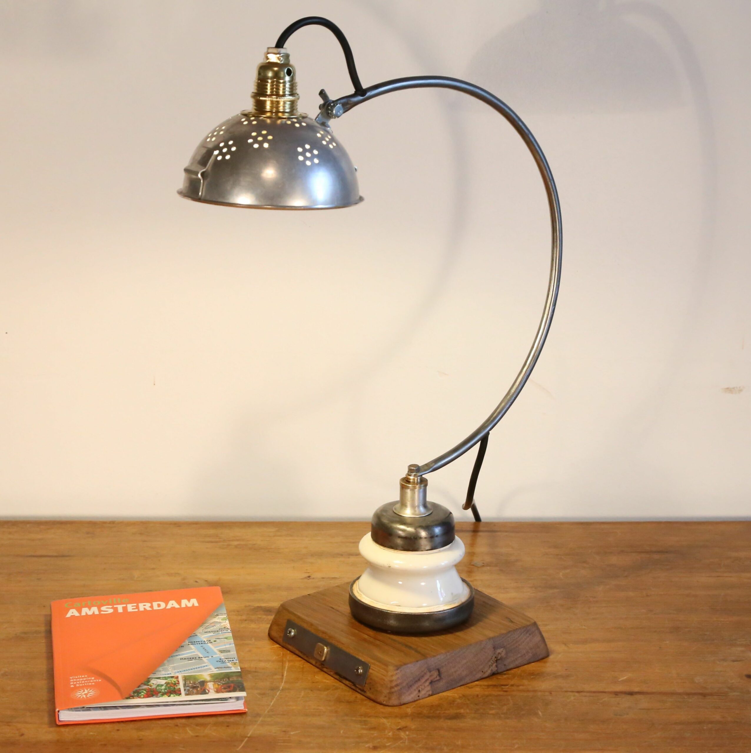 Goeco Lampe de Table Rétro Bois & Métal Noir E27 10W