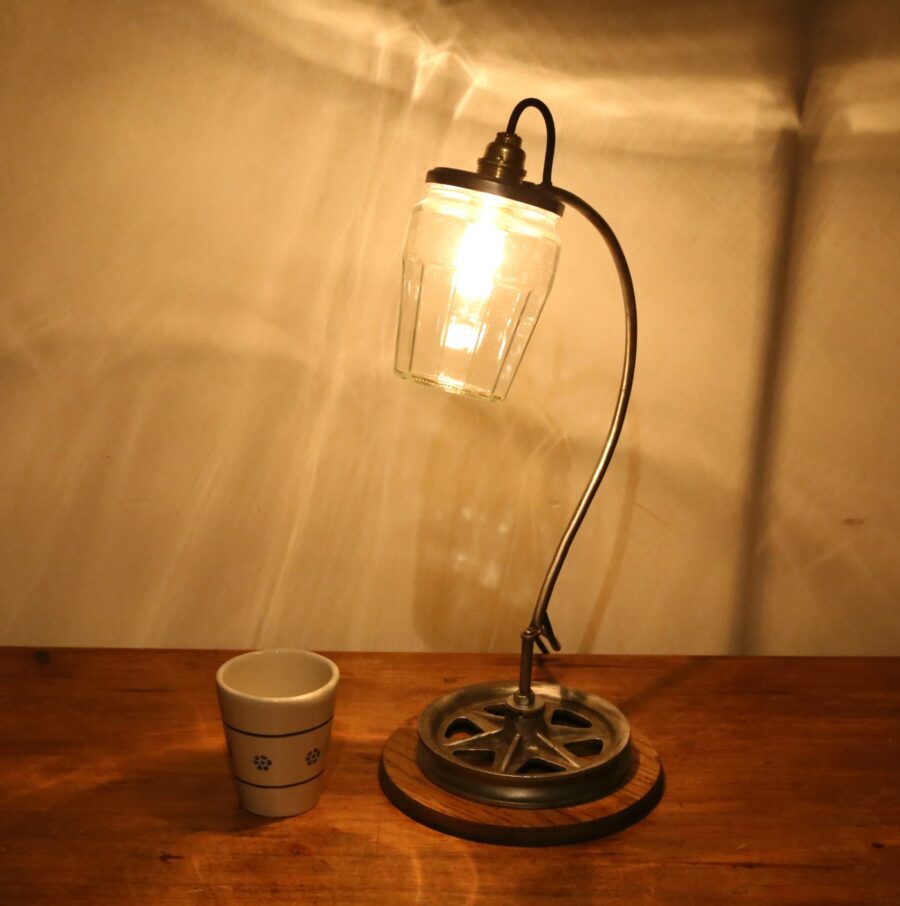 Lampe de chevet récup bocal de confiture en verre