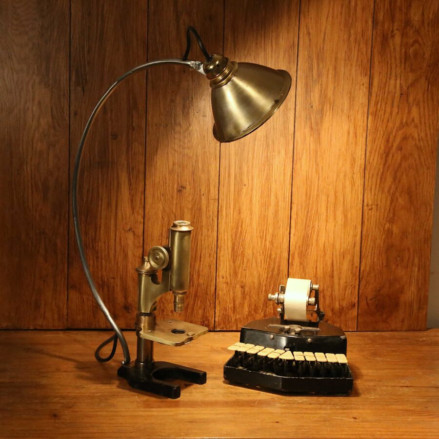 Lampe microscope ancien de collection laiton et bronze