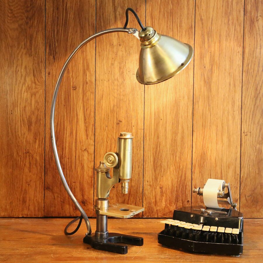 Lampe microscope ancien de collection laiton et bronze