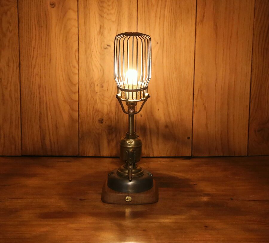Lampe originale récup métal vintage laiton et acer