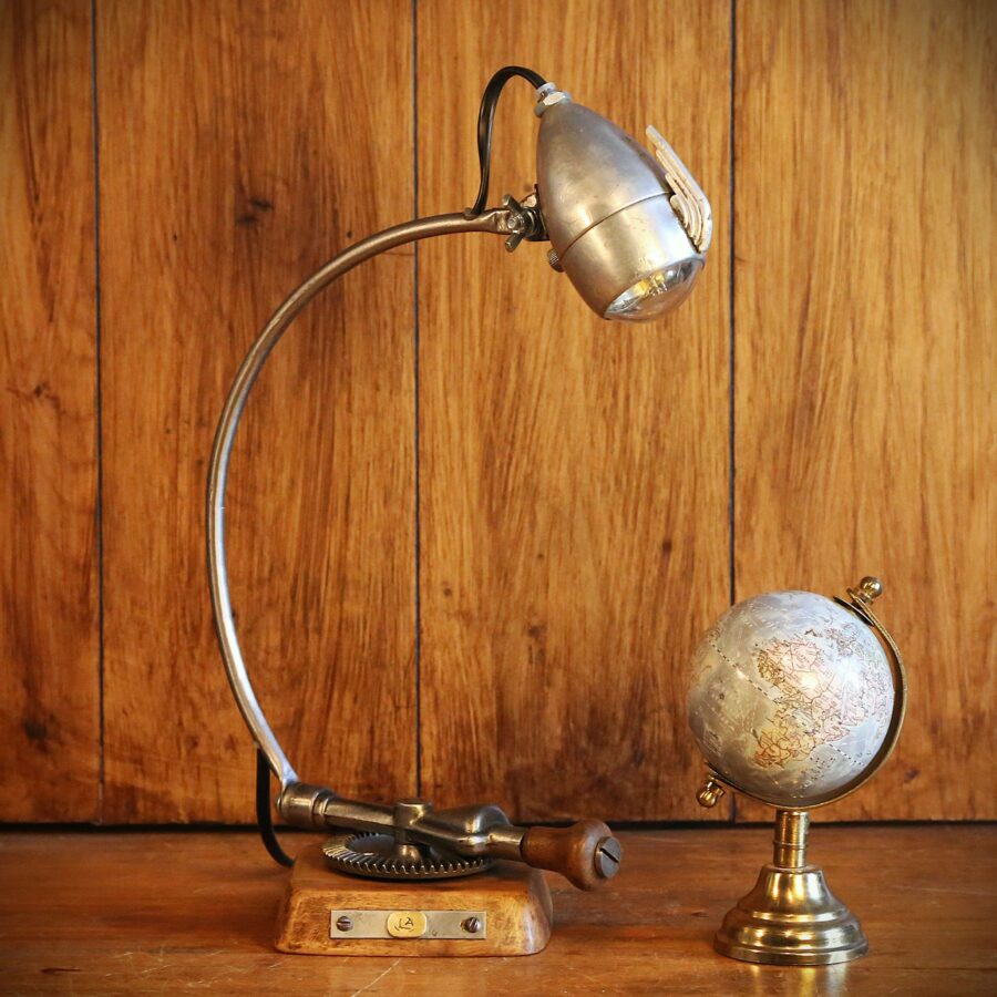 Lampe récup articulée métal phare de vélo vintage