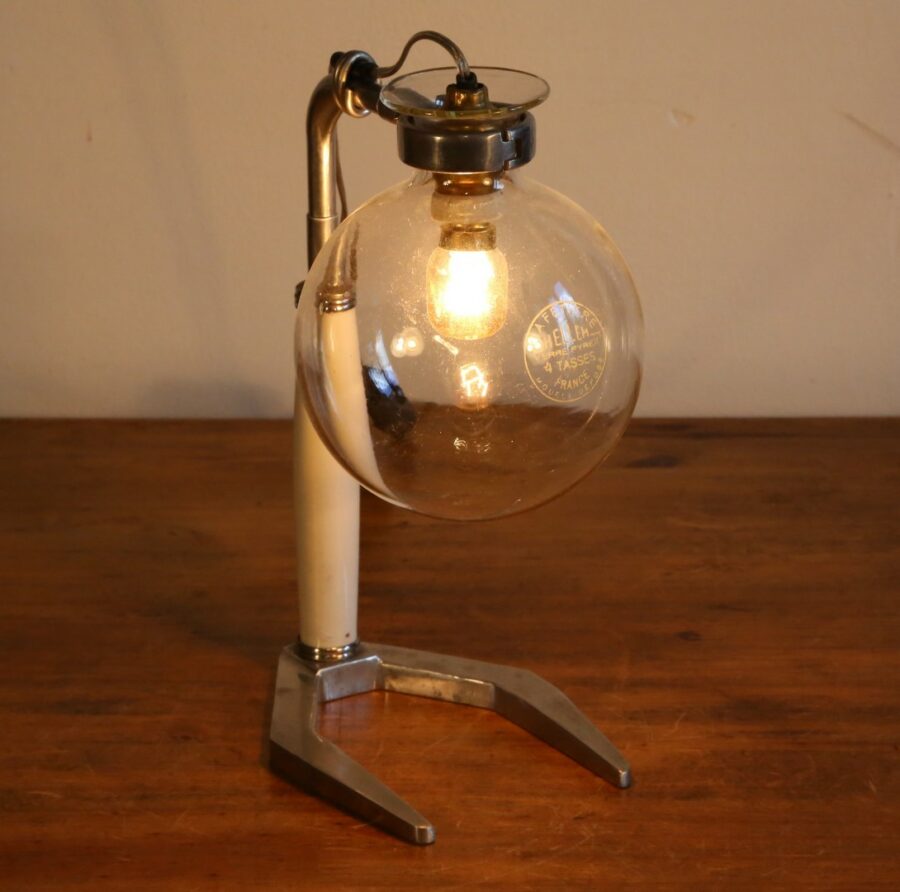 Lampe récup cafetière vintage verre et métal – Image 2