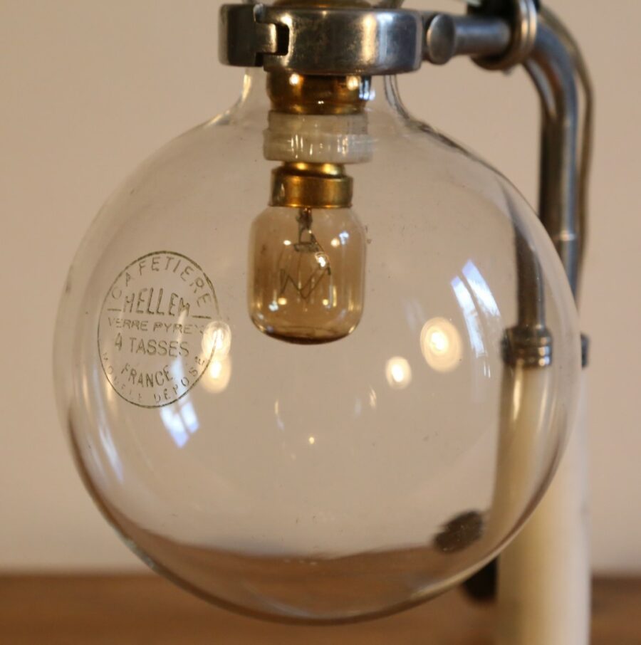 Lampe récup cafetière vintage verre et métal – Image 3