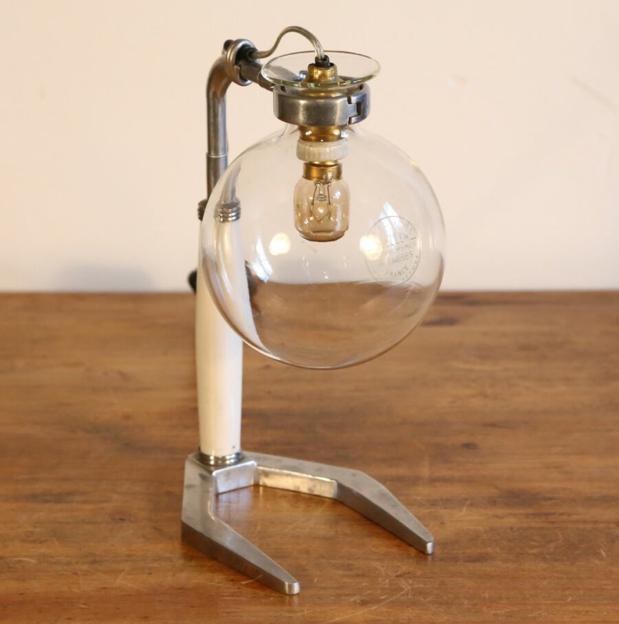 Lampe récup cafetière vintage verre et métal
