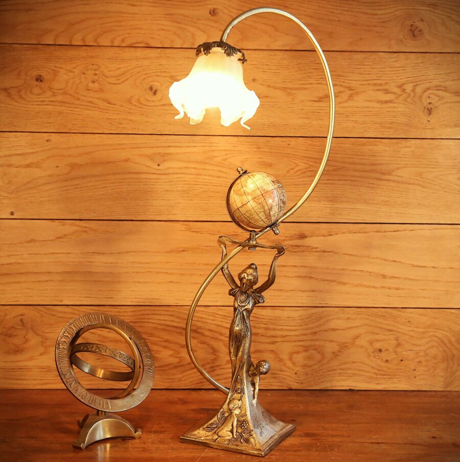 Lampe style Art Nouveau statue en bronze – Image 8