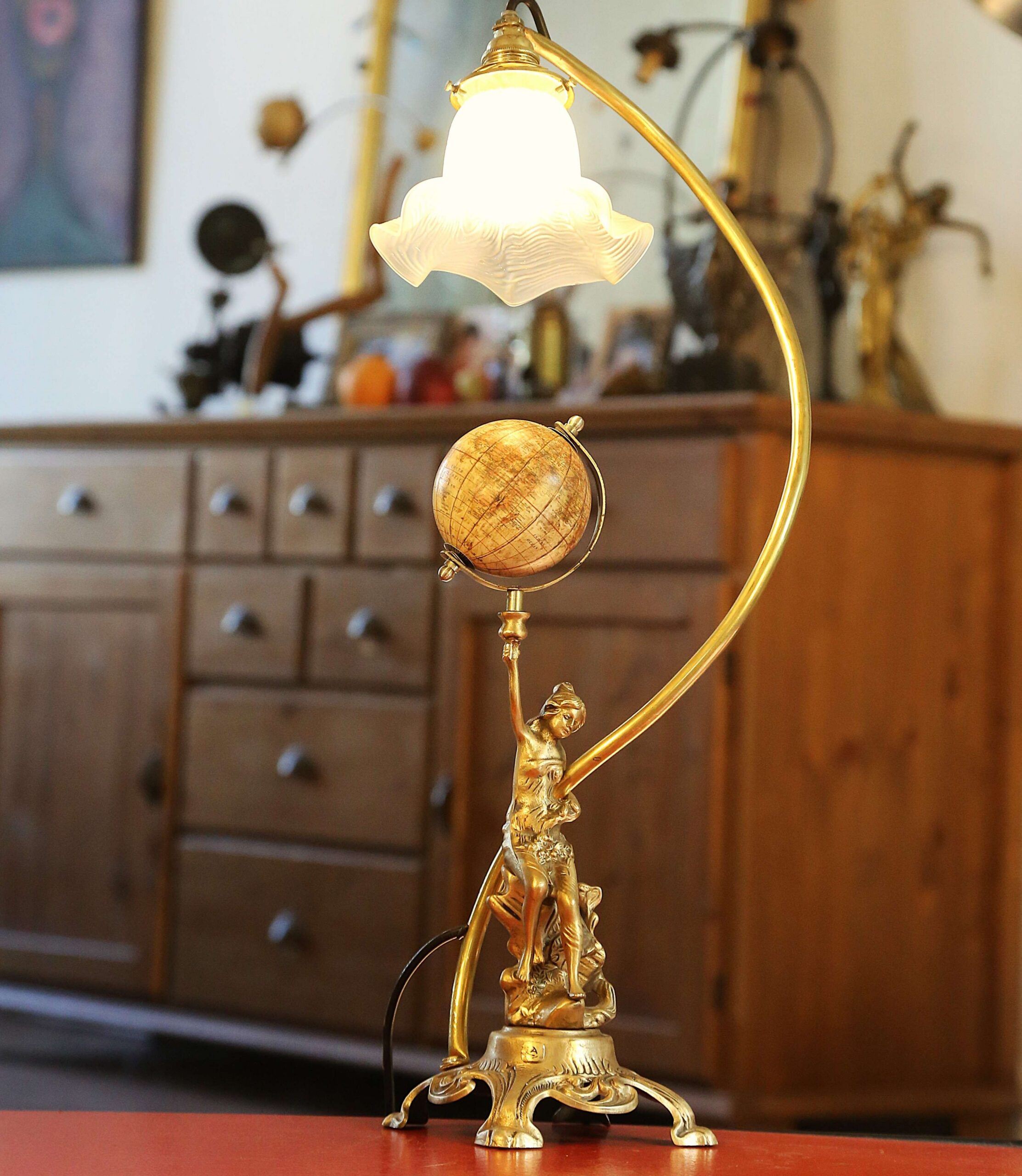 Lampe style Art Nouveau statue en bronze – Image 11