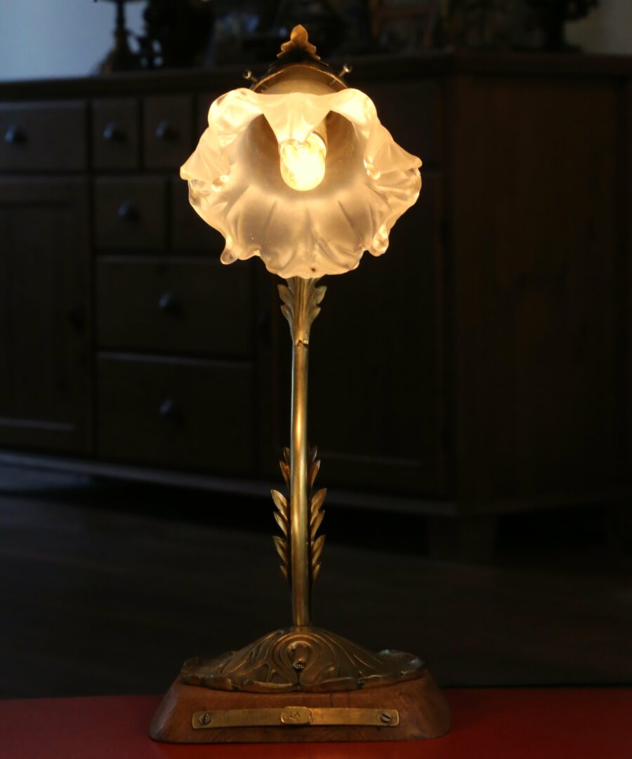 Lampe unique Art Nouveau laiton et bronze – Image 5