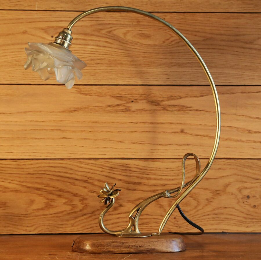 Lampe unique Art Nouveau laiton fleur – Image 10