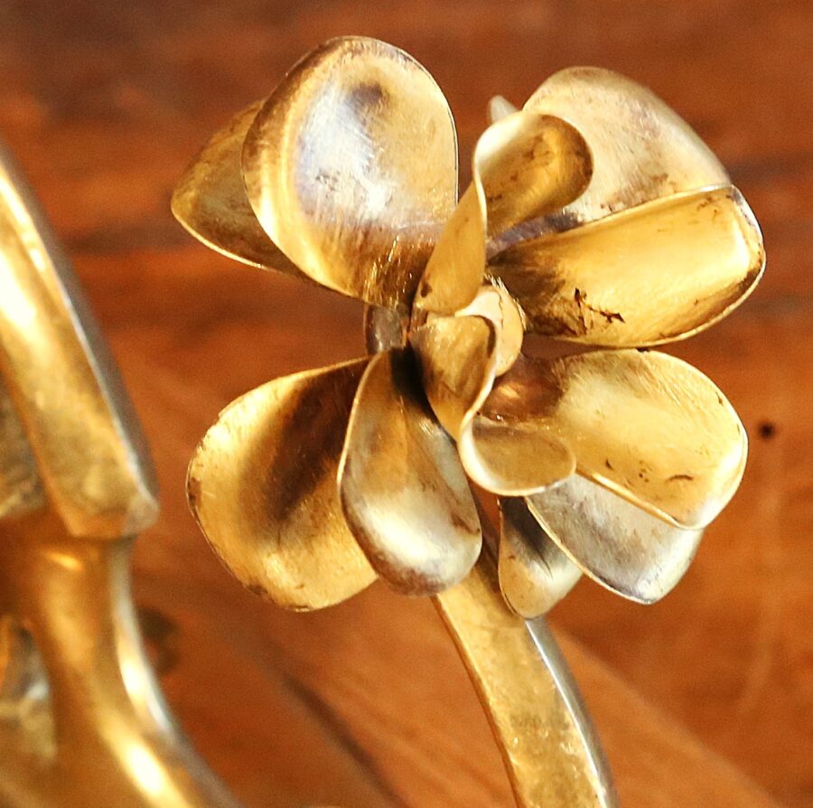 Lampe unique Art Nouveau laiton fleur – Image 3